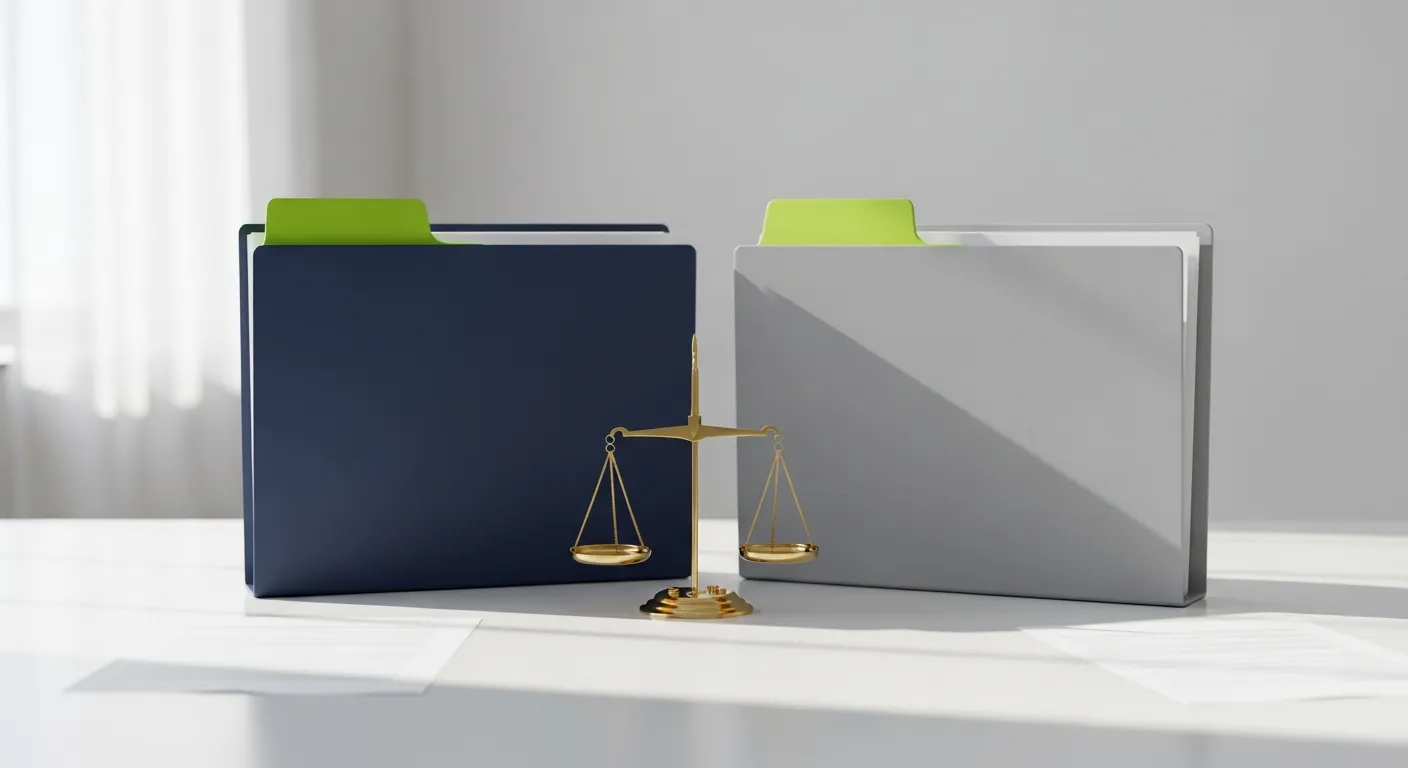 Deux dossiers et une balance, illustrant le comparatif entre RC pro et assurance multirisque professionnelle